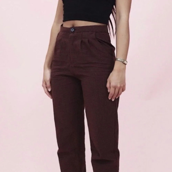CRY BABY | Maroon Checked Cropped Trousers | M - Picture 1 of 8